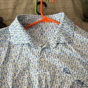 Rhoback - Bluebonnet Patterned Blue and White Polo Shirt